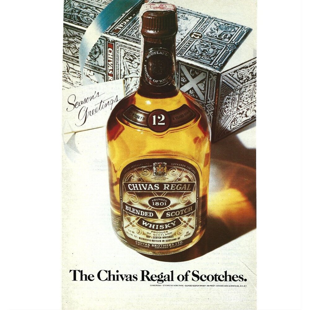 Chivas Regal 12 Year Blended Scotch Whisky Print AD 1978 Christmas Box